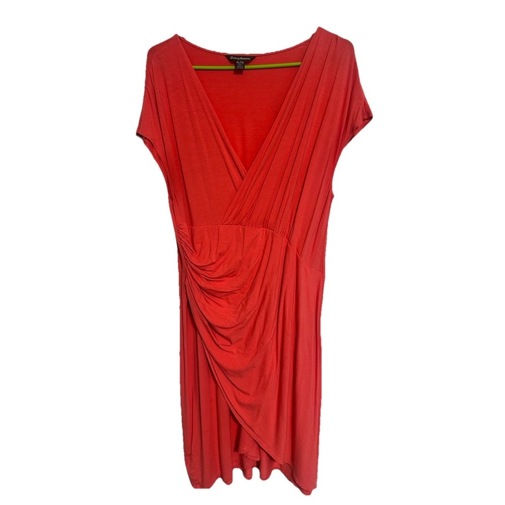 Tommy Bahama Womens Faux Wrap Dress Jersey Stretch Sleeveless Solid Coral XL
